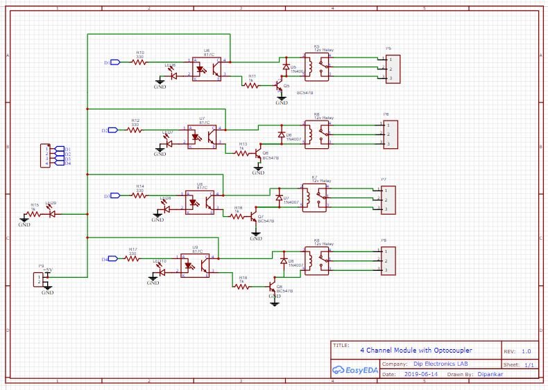 Circuit diagram of 4 channel Relay Module